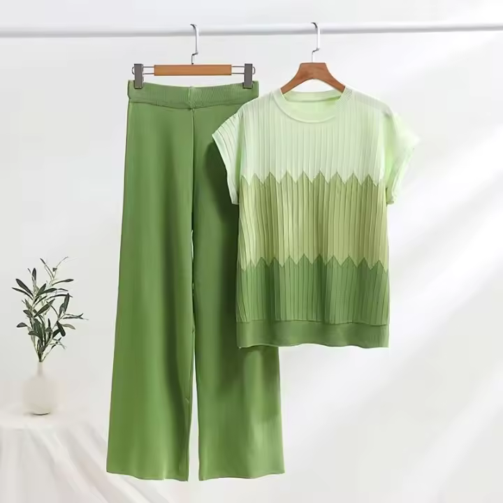 Pantalones informales de verano con gradiente, ropa informal, pijama de 2 piezas, conjunto de camiseta sin mangas de punto, conjunto de dos piezas para mujer 2025 - 1
