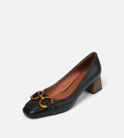 Zapatos de tacón de piel suave con hebilla de metal y tacón grueso con punta cuadrada - details 8