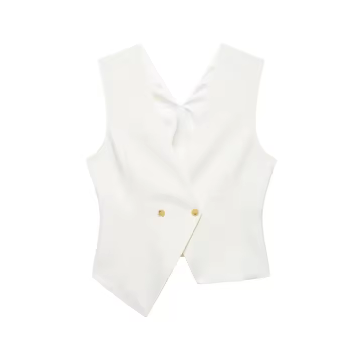 PB&ZA2025 Chaleco sin mangas con cuello en V asimétrico, holgado, informal, corto, top de verano, ropa nueva para mujer - 1