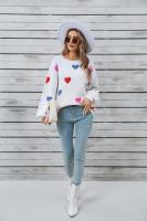 Jersey holgado con patrón de corazón para mujer, suéter de punto blanco Kawaii con cuello redondo, manga larga, tendencia juvenil - details 10