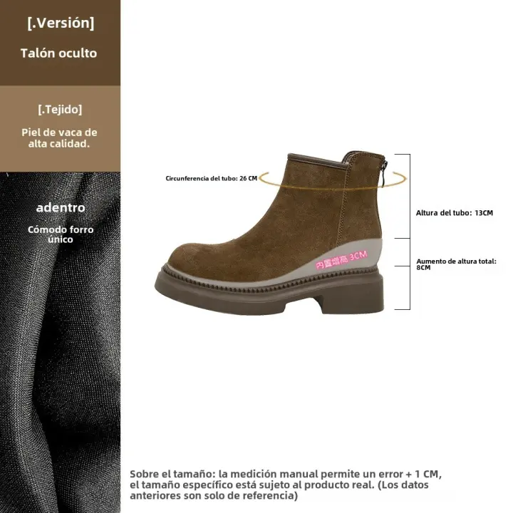 Nuevo aumento de altura interior Chelsea terciopelo simple versátil cuero mate versátil botas de mujer - 1