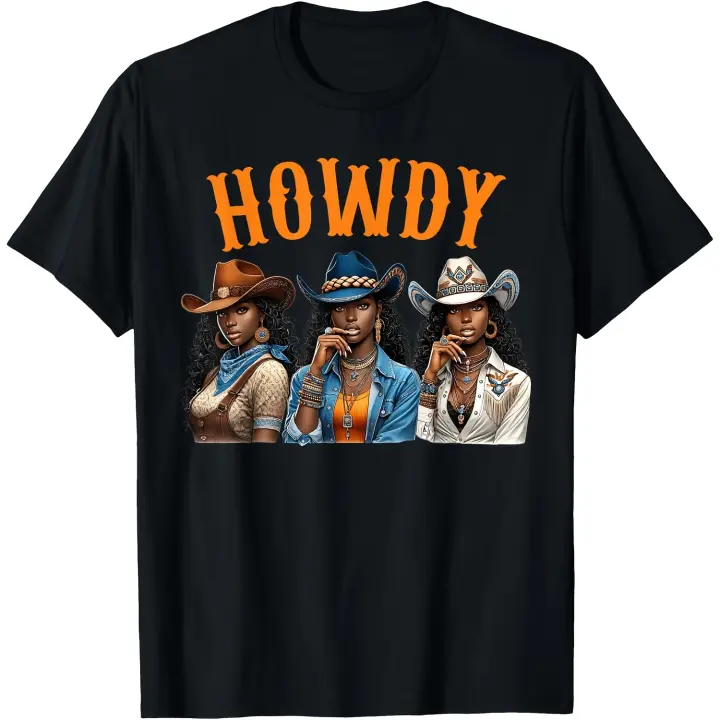 Howdy Western Rodeo Melanin Black Cowgirl camiseta afroamericana para hombre - 1