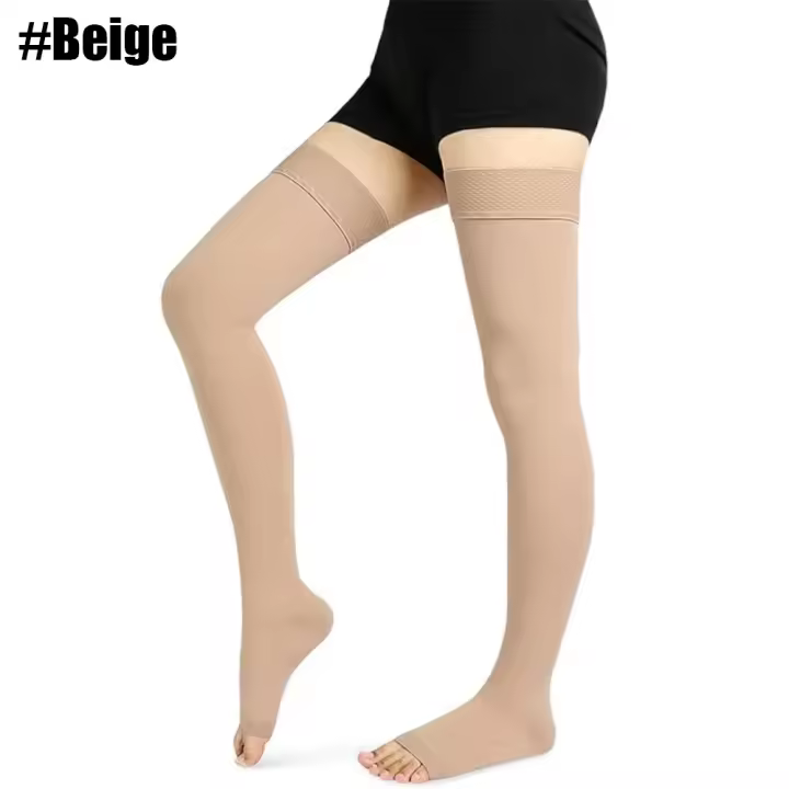 1Pair Compression Stockings Women Men 20-30 MmHg Open Toe Thigh High Socks for Varicose Vein Swollen Legs Travel Flight Pregnant - 1