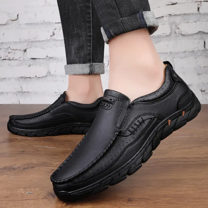 Zapatos de vestir de cuero Oxford para hombre, zapatillas formales transpirables con cordones, calzado plano de moda - 1
