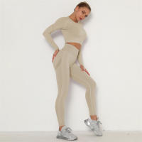 conjunto de yoga para mujer sin costuras ropa deportiva de gimnasio con manga larga sujetador de alto cinturón leggings de gimnasio traje deportivo - details 90
