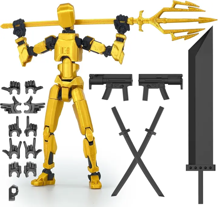 T13 Figura de acción ensamblada, Titan 13 Figura de acción, Maniquí con tenedor gigante dorado Arma Espada gigante Impreso en 3D Robo 13 Lucky 13 Juguete Nova 13 móvil multiarticulado (Verde láser) - 1