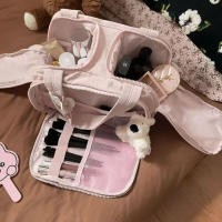 Bolsa de cosméticos esponjosa de doble apertura de gran capacidad, neceser portátil de viaje para mujer - details 1