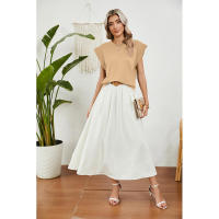 BUNO-2025 Tops para mujer, pantalón corto informal de moda de verano, camisetas básicas con textura a rayas de Color sólido y cuello redondo - details 15