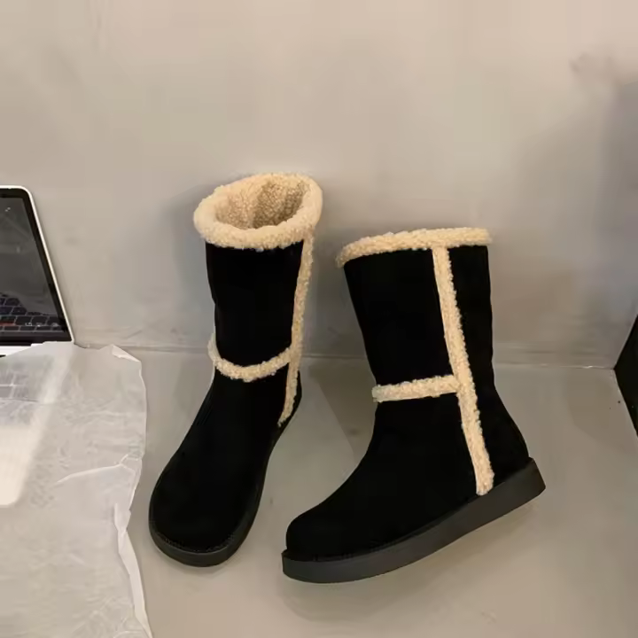 Botas de mujer de punta redonda de felpa,tacón alto,elegantes,invierno - 1