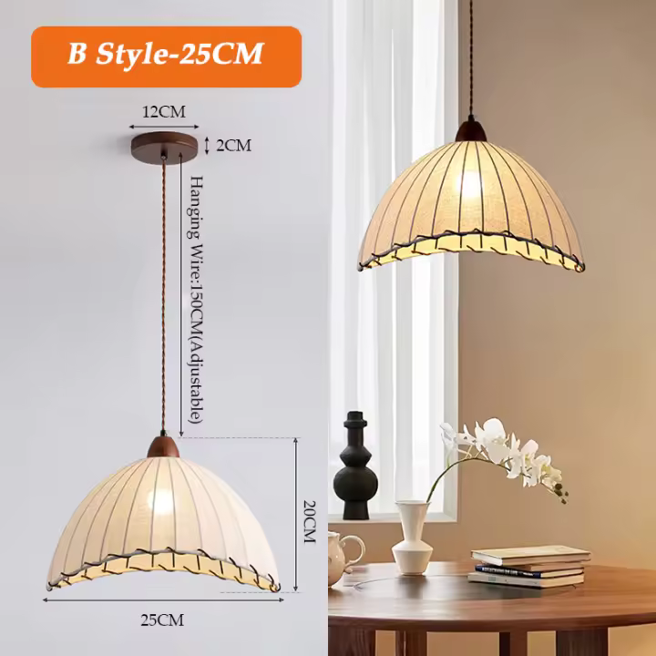 LEFANGXING Lámpara de Dinería de Tela Retro Estilo Wabi-sabi para Dormitorio, Tienda de Ropa, Sala de Estar Luz de Alumbramiento de Lino y Algodón Zen Crema - 1