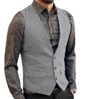 Chaleco de traje para hombre, chaleco azul de mezcla de lana con una hilera de botones, chaleco vaquero, chaqueta ajustada informal Formal de negocios - details 2