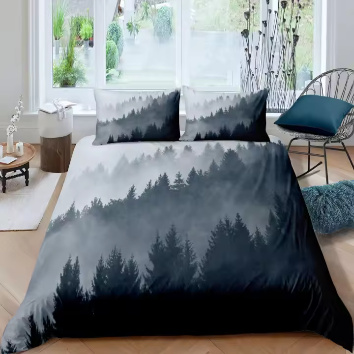 Juego de Ropa de Cama de Montaña de Humo 3PCS Sábana de Cuento de Bosque Retro - 1