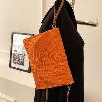 Bolso cruzado de hombro tejido de paja para mujer, bolso de mano de playa, bolsos de sobre hechos a mano informales de verano - details 23