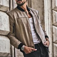 Chaqueta De Cuero Suelto Para Hombre Con Cuello Erguido Estilo Americano Casual Moda Primavera Otoño Botones Cardigan Moto & Biker - details 8