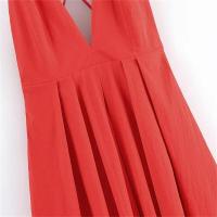 Vestido largo de verano con cuello en V y espalda descubierta, moda femenina, Color sólido con cinturón suelto - details 3