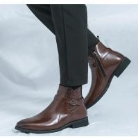 Botas de cuero estilo británico para hombres 2025 Zapatos casuales de punta lateral Brock de alta gorra - details 11