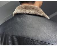 Chaqueta de cuero multicolor Retro para hombre, chaqueta de cuero cálida a prueba de viento con cuello de piel sintética de invierno para hombre - details 12