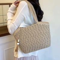 Bolso de mano tejido dulce a la moda, colgante con borlas, bolso de paja transpirable, bolso de playa de verano Beige de poliéster para mujer - details 8