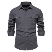 Camisa de algodón para hombre, camisa informal de moda, color sólido, manga larga, Primavera - details 2