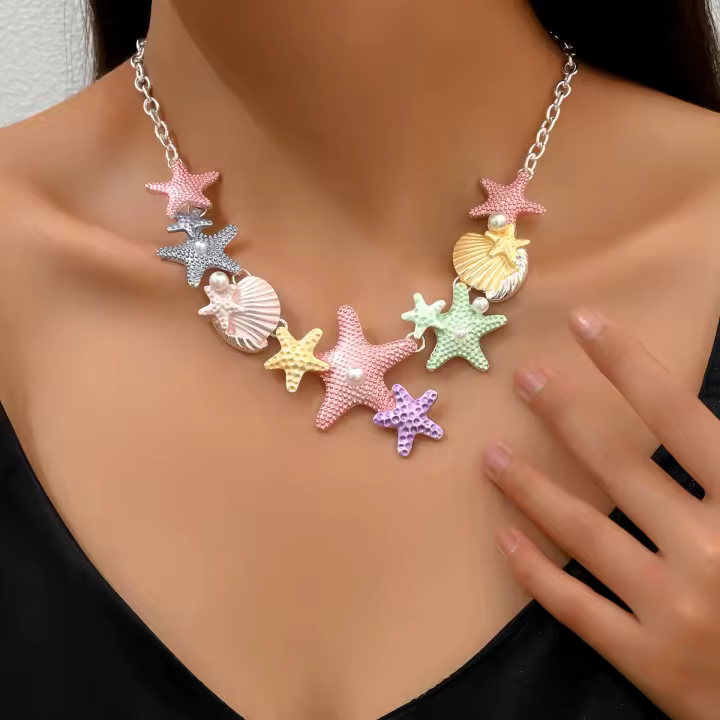 Collar largo de concha de estrella, conjunto de perlas, cadena de collar - 1