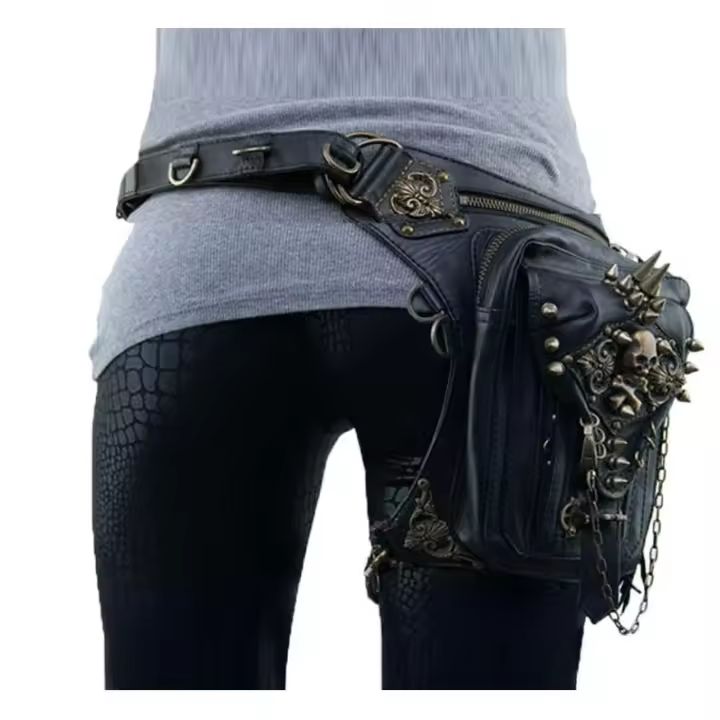 Bolso de motocicleta estilo Punk rock, bandolera de un solo hombro, riñonera de esqueleto de cuero sintético PU - 1