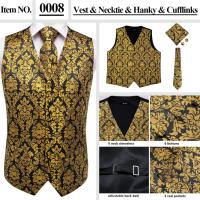 Chaleco ajustado, corbata, bolsillo, gemelos cuadrados, chaleco de seda para hombre, conjunto de corbata para traje, vestido, chalecos florales de cachemira de boda, regalo - details 9