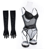 Nueva lencería erótica banda empalme guantes ajustados conjunto de tres piezas camisón camisón ropa interior sexy lencería erótica para mujeres - details 16