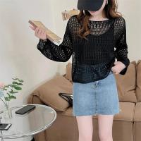 Top de malla transparente para mujer, jersey de manga larga con cuello redondo, Top de punto abierto de ganchillo, traje informal para cubrir primavera y verano - details 9