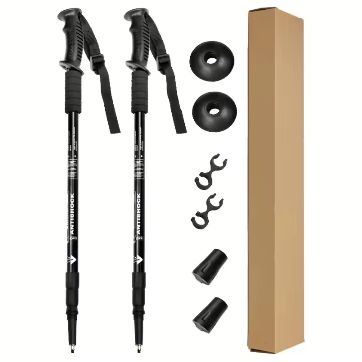 2pcs Bastones de Senderismo Ultraligeros de Aluminio para Hombre y Mujer - 2 Unidades Profesionales, Ajustables, Antideslizantes con Absorción de Impactos |   Plegables para Trekking, Montaña, Running |   Equipamento Deportivo Premium para Caminatas Larga - 1