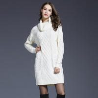 Vestido de suéter de punto de cuello alto para mujer, Jersey largo de manga larga, sólido, Otoño e Invierno - details 3