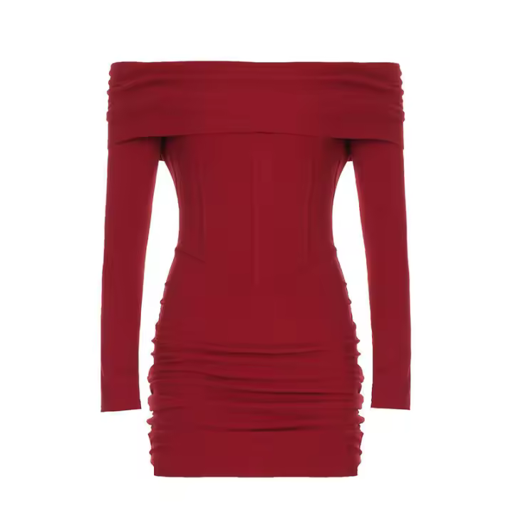 BUNO-francés Retro elegante con volantes un hombro cintura ajustada hueso de pescado envuelto vestido de cadera temperamento picante chica faldas cortas - 1