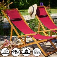 Plegable Madera de Acacia Carga 160KG Silla Jardín Playa Transpirable Ajustable Rojo - details 3