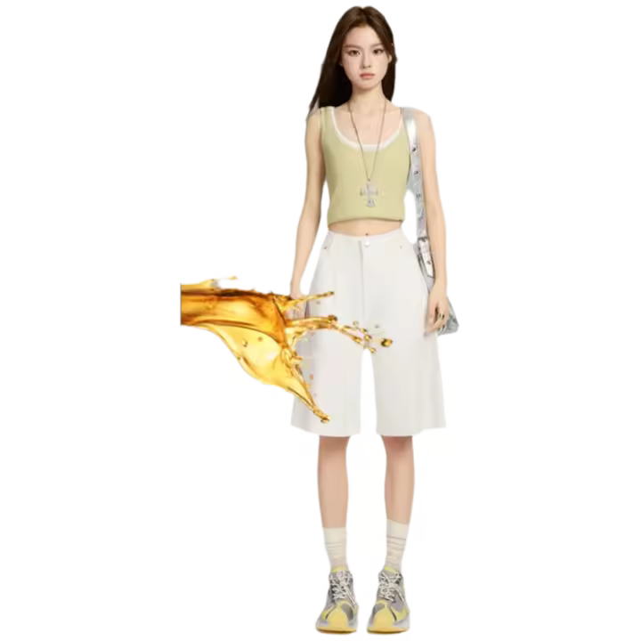 Pantalones Vaqueros Blancos de Tenis de Cinco Puntos para Mujer, Verano 2025, Nuevo Tejido de Tenis de Triple Capa, Cintura Alta, Pierna Ancha y Holgada - 1