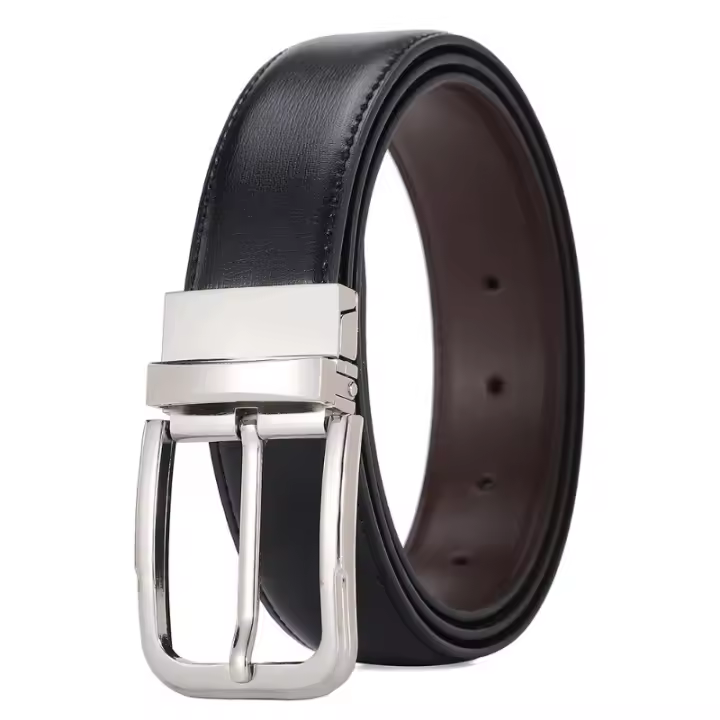 Cinturón Masculino de Cuero Auténtico Cinturones Reversibles con Hebilla - 1