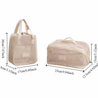 Bolsa de cosméticos de malla de Color sólido portátil, bolsa de maquillaje transparente con cremallera, bolsa de almacenamiento, bolsa de maquillaje para almohada para mujer - details 1