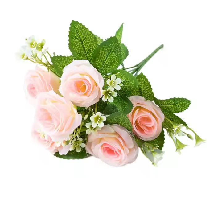 Ramo de flores artificiales para decoración del hogar, plantas artificiales de imitación reutilizables, exquisitas y creativas, 3 piezas, 6 cabezas - 1