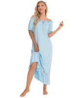 Pijamas para mujer, ropa de dormir con un hombro, camisón de manga corta, vestido mixto de encaje - details 19