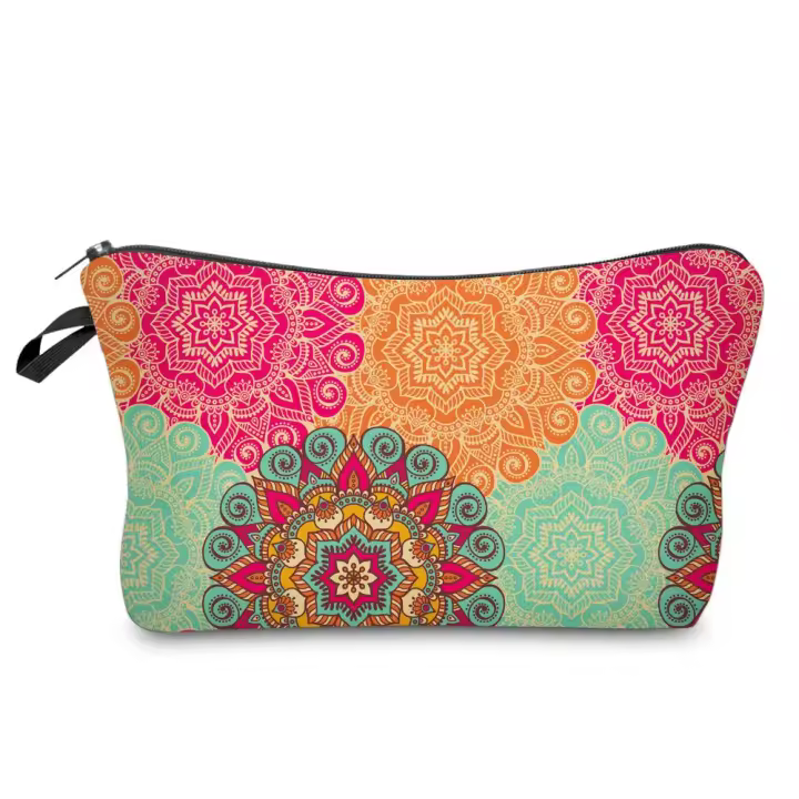 Bolso de Maquillaje Impermeable Mandala y Flores Bolsa de Cosméticos de Tela Polyester al Estilo de Moda para Mujeres Cierre de Cremallera - 1