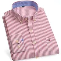 Camisa de manga larga para hombre de primavera y otoño 100% algodón Oxford Stripe Home Casual Large 5XL-6XL-7XL - details 7