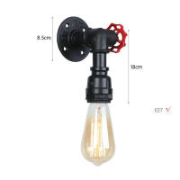 Candelabros de pared Vintage E27, lámpara de tubo de agua con interruptor O, lámpara Steampunk para pasillo y sótano, color negro - details 5