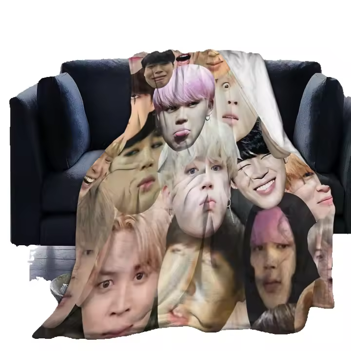 Manta de felpa suave y cómoda Jimin Collage para Sofá Cama Oficina Cojín de rodilla Cama Coche Camping Cubierta de felpa espesa y suave para uso en todas las estaciones Producto recomendado para hogar Viaje Camping - 1