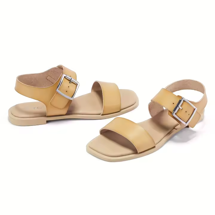 Sandalias planas con punta abierta y hebilla en el tobillo, zapatos de verano - 1