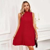 Elegante Vestido Mini sin Mangas de Color Sólido Cuello Alto, Lazo, Vestido de Encaje para Mujeres - details 4