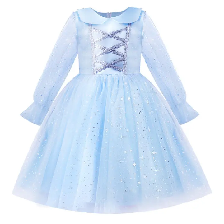 Disfraz de actuación de princesa Elsa Frozen para cumpleaños de niñas de alta gama para niños - 1