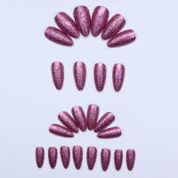 24pcs Uñas Postizas De Almendra Largas Con Brillo Morado Oscuro Adhesivo De Gel Detachable Y Reutilizable Con Herramienta De Empuñadura De Cutícula Para Mujeres Y Niñas - details 1