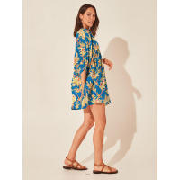 Vestido corto de vacaciones de playa de rayón informal suelto con lazo floral para mujer de moda de verano - details 127