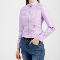 Chaquetas de piel sintética para mujer, abrigo ajustado con cremallera para motocicleta, abrigo corto de PU para motorista - details 10