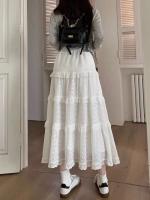 Falda Larga de Pastel Hueco Blanco Cintura Alta MIDI, Borduras con Fragmentos de Ballet, Estilo de Primavera para Damas - details 9