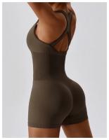 Traje de Yoga con espalda integrada de alta elasticidad para mujer, mono ajustado de compresión Abdominal, traje de Yoga sin costuras - details 15