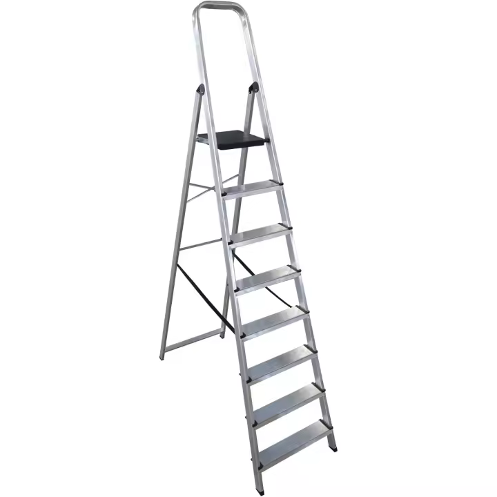 Tijera de 8 escalones de aluminio plateado de 366 cm de altura con capacidad de carga de 150 kg - 1
